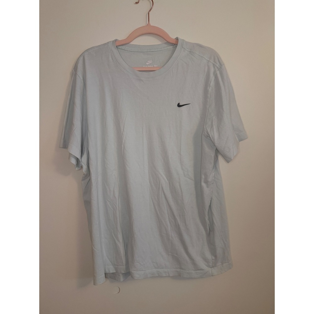 Nike Mens XL Light Blue Embroidered Swoosh Short Sleeve Cotton T-Shirt Tee